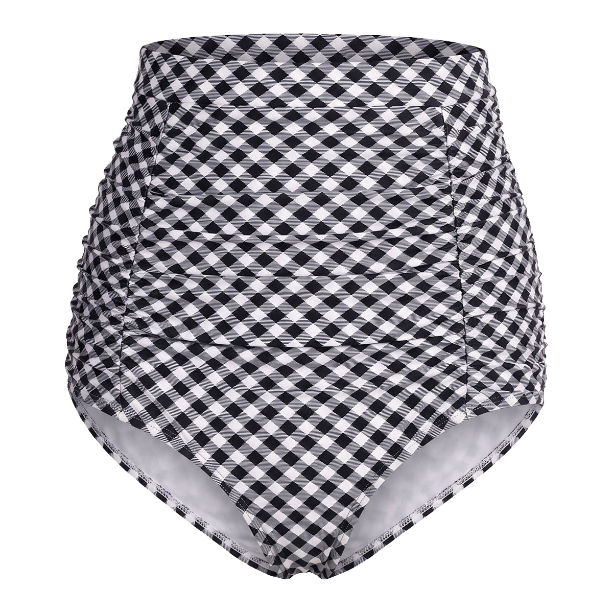 Retro High-Waisted Ruched Tummy Control Swim Bottom