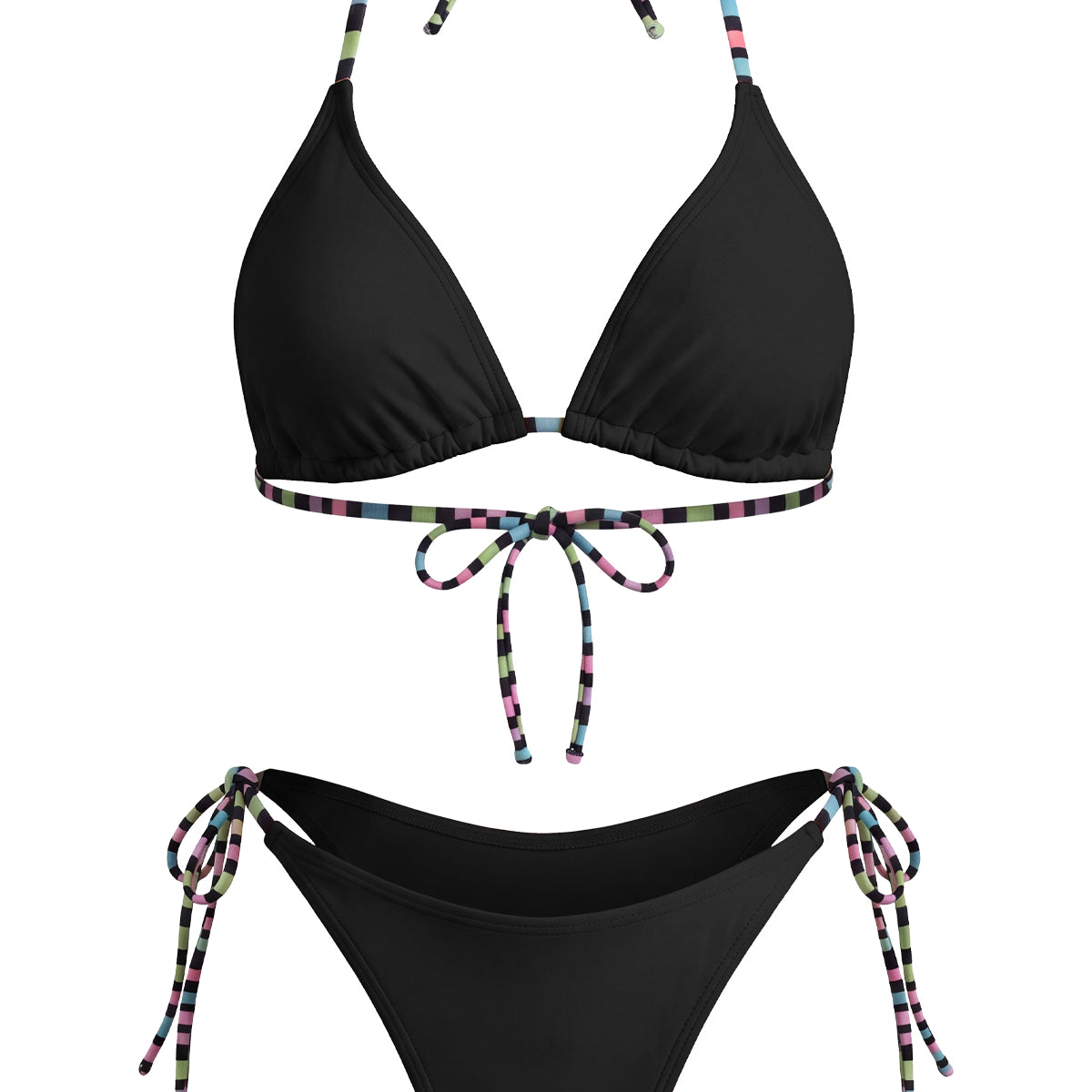 Contrast-Tie Triangle Bikini Set