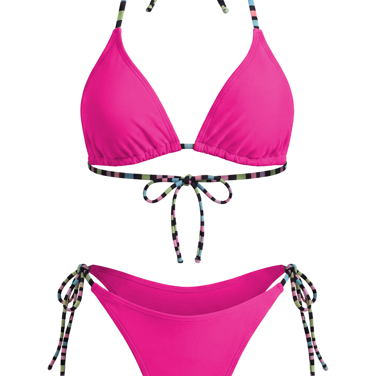 Contrast-Tie Triangle Bikini Set