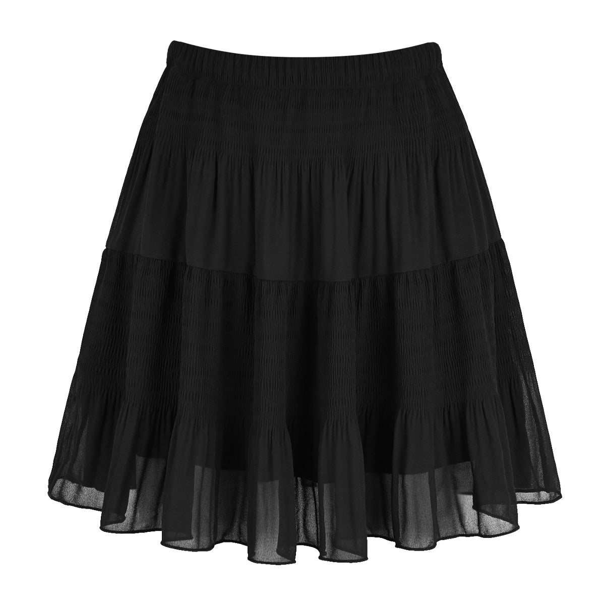 Smocked Tiered Crinkle Chiffon Mini Skirt
