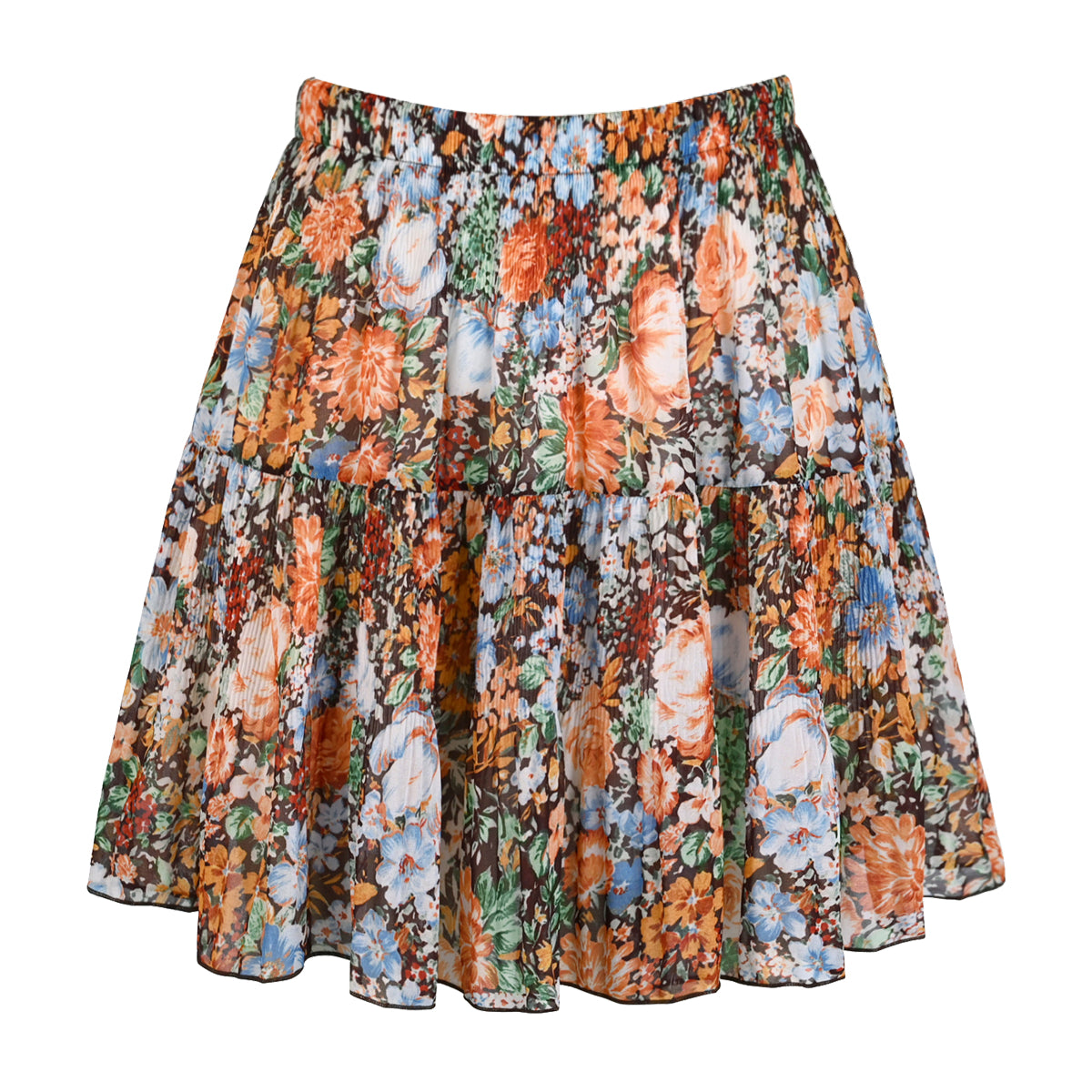 Smocked Tiered Crinkle Chiffon Mini Skirt