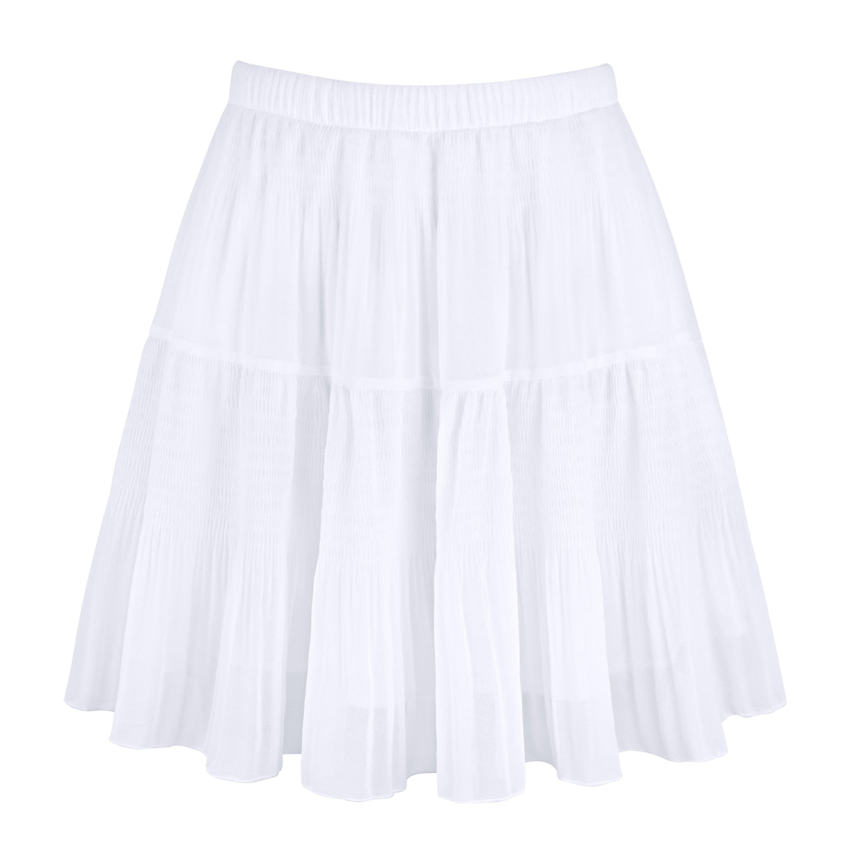 Smocked Tiered Crinkle Chiffon Mini Skirt