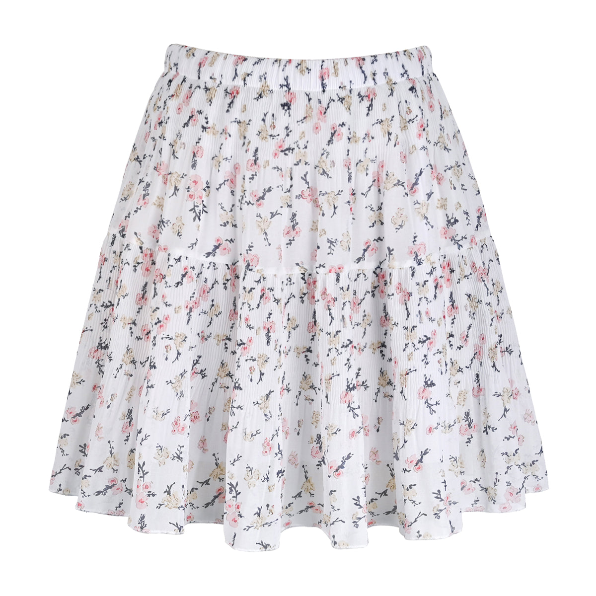 Smocked Tiered Crinkle Chiffon Mini Skirt
