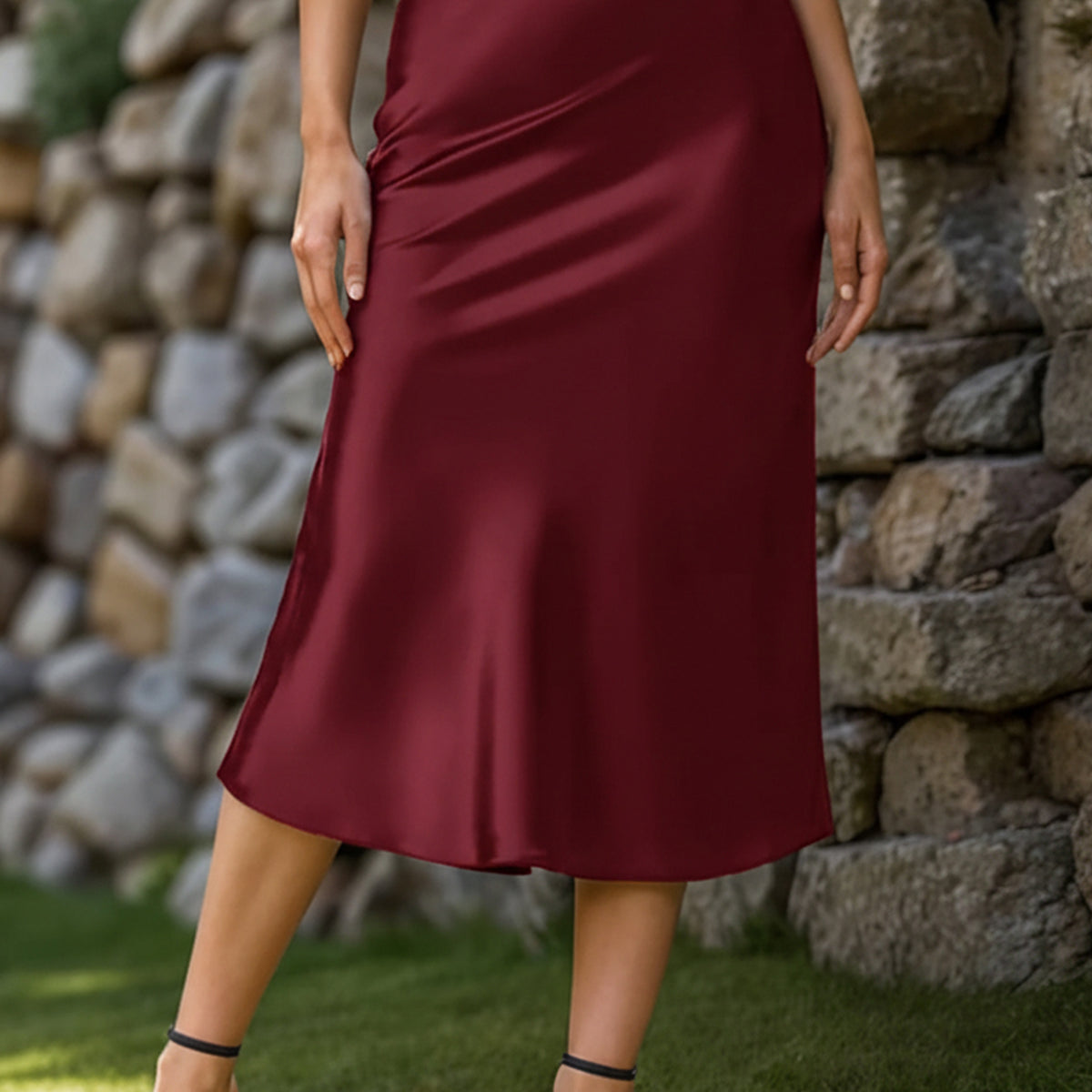 Satin A-Line Midi Skirt