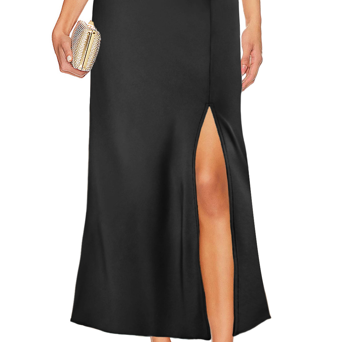 Flowy Satin Side Split Maxi Skirt