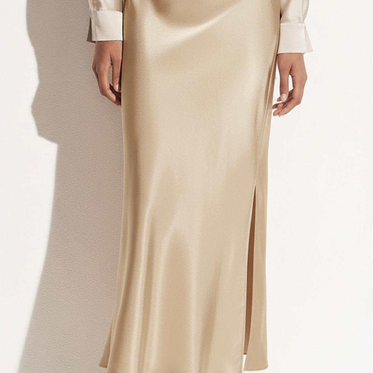 Sleek Satin Side Split Maxi Skirt