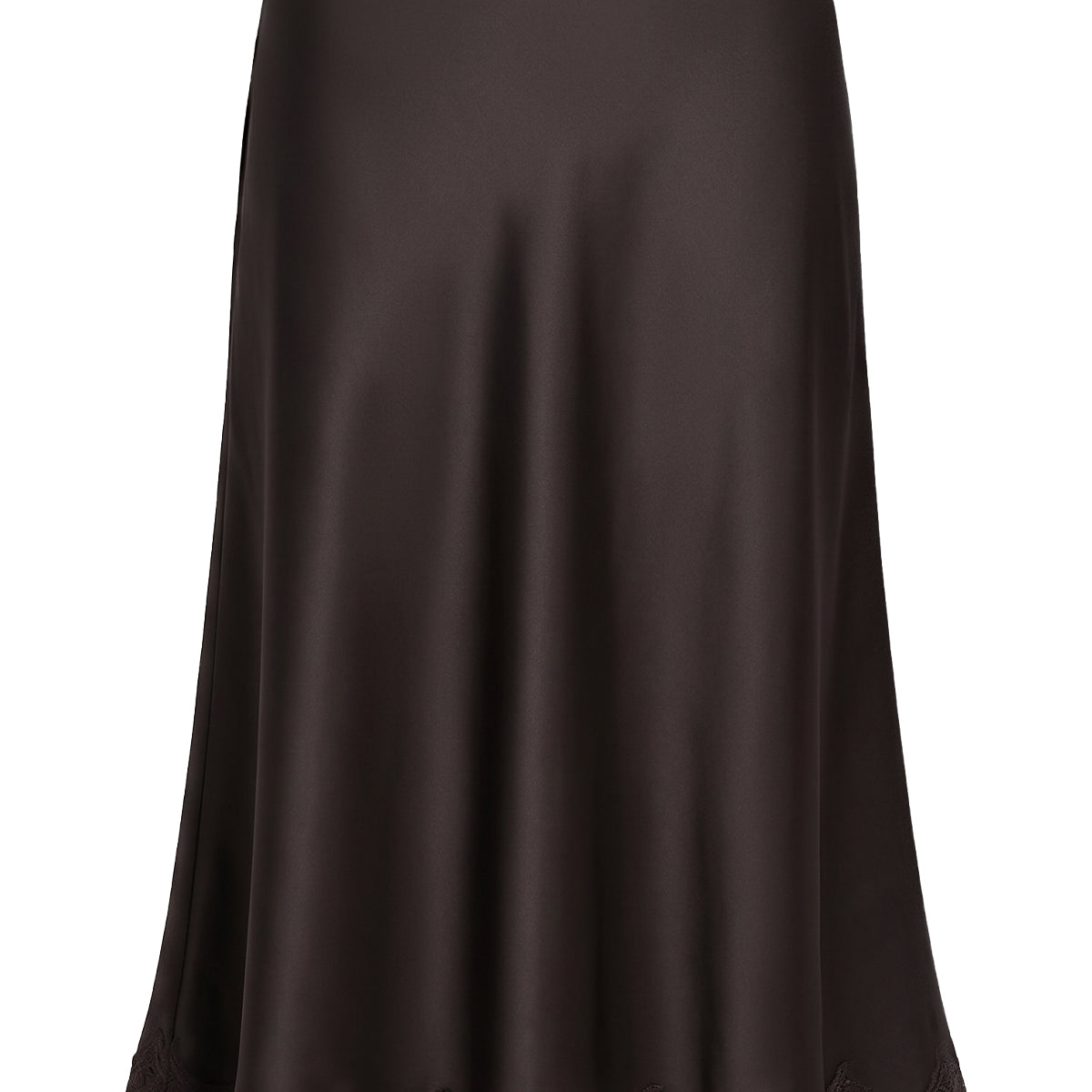 Lace Trim Satin Midi Skirt