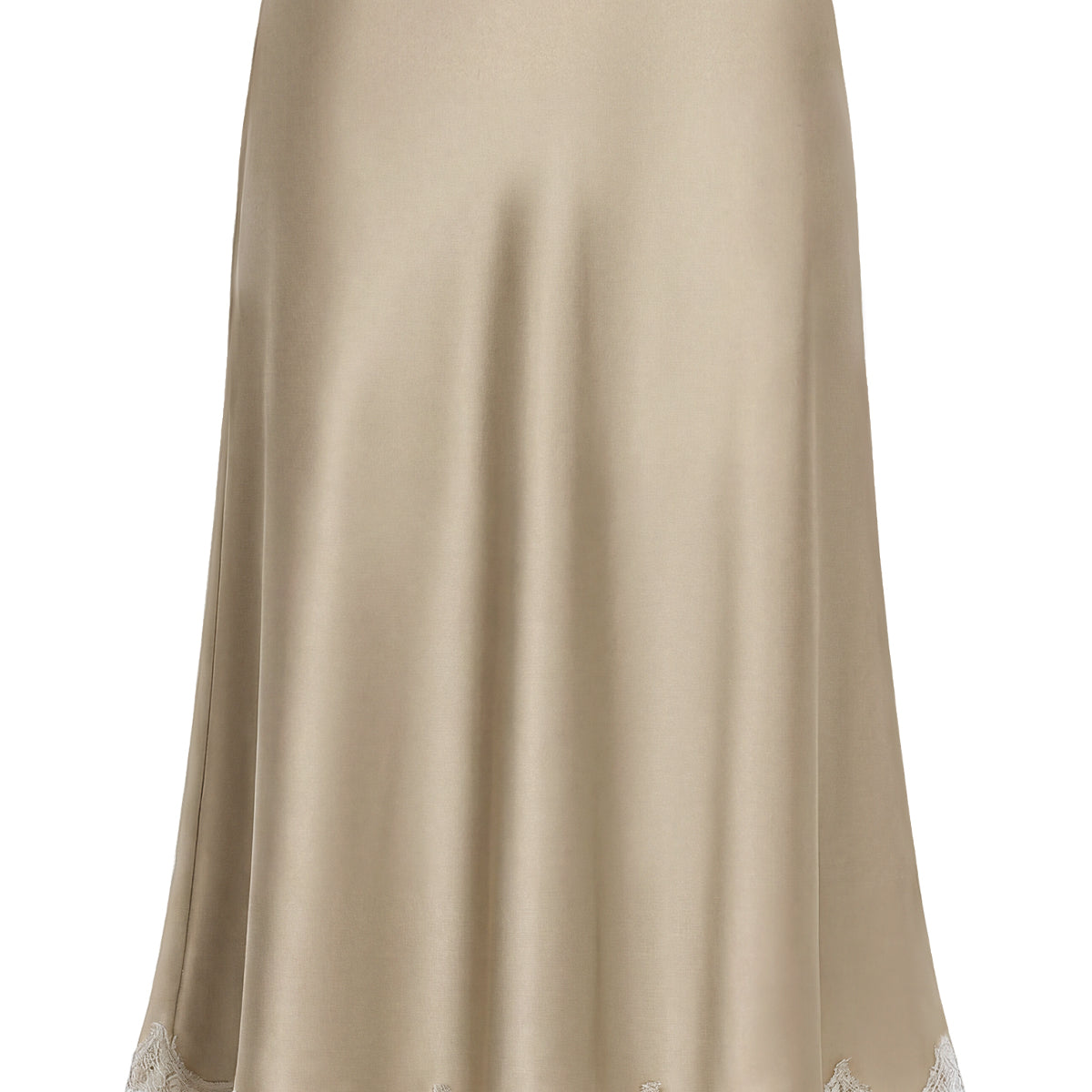 Lace Trim Satin Midi Skirt
