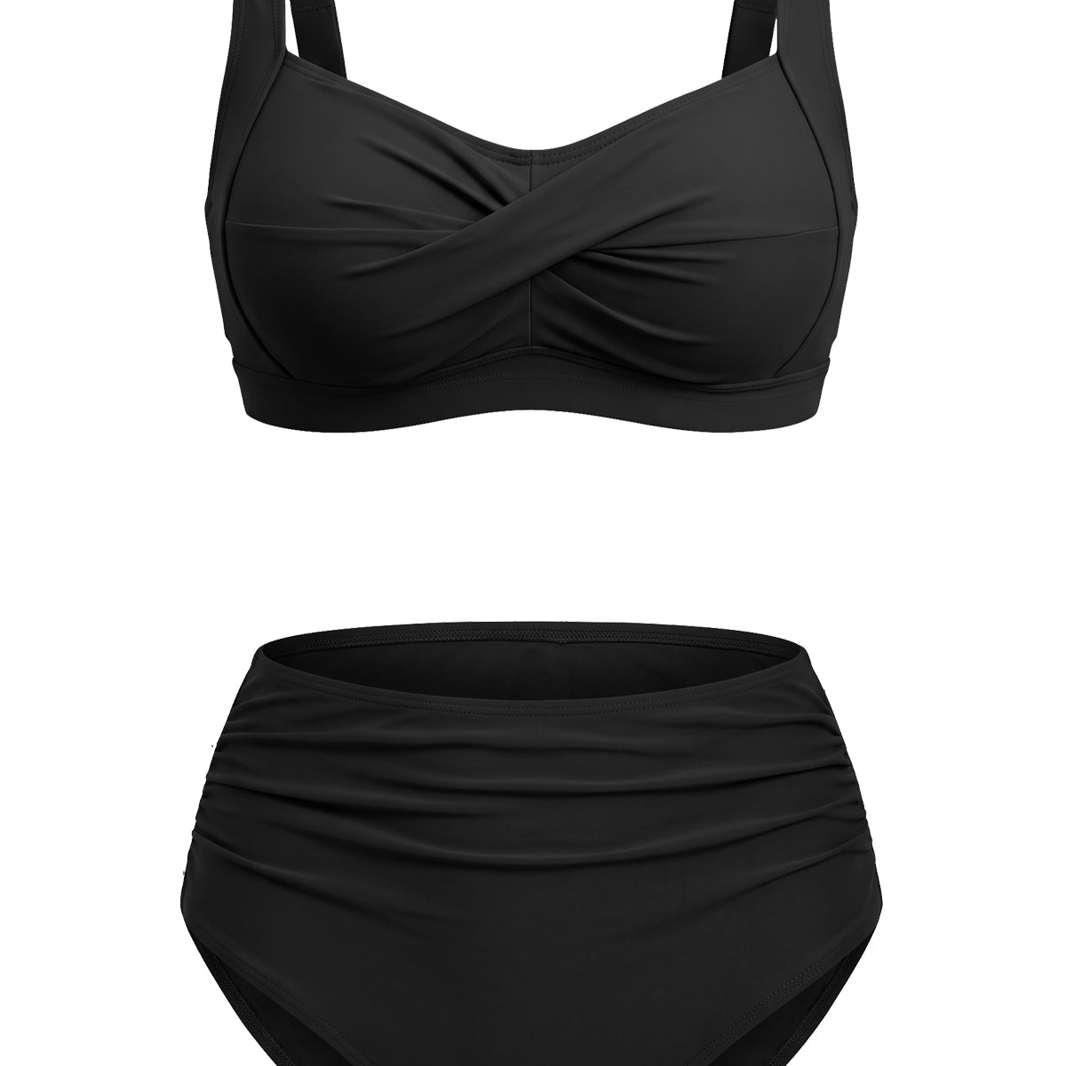 Twist-Front Convertible High-Waisted Ruched Bikini Set