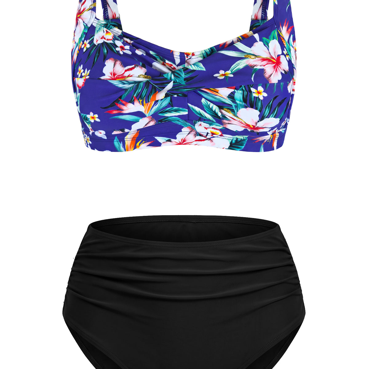 Twist-Front Convertible High-Waisted Ruched Bikini Set