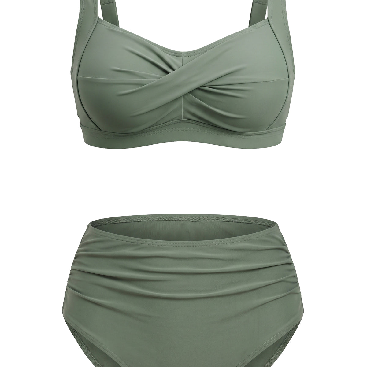 Twist-Front Convertible High-Waisted Ruched Bikini Set