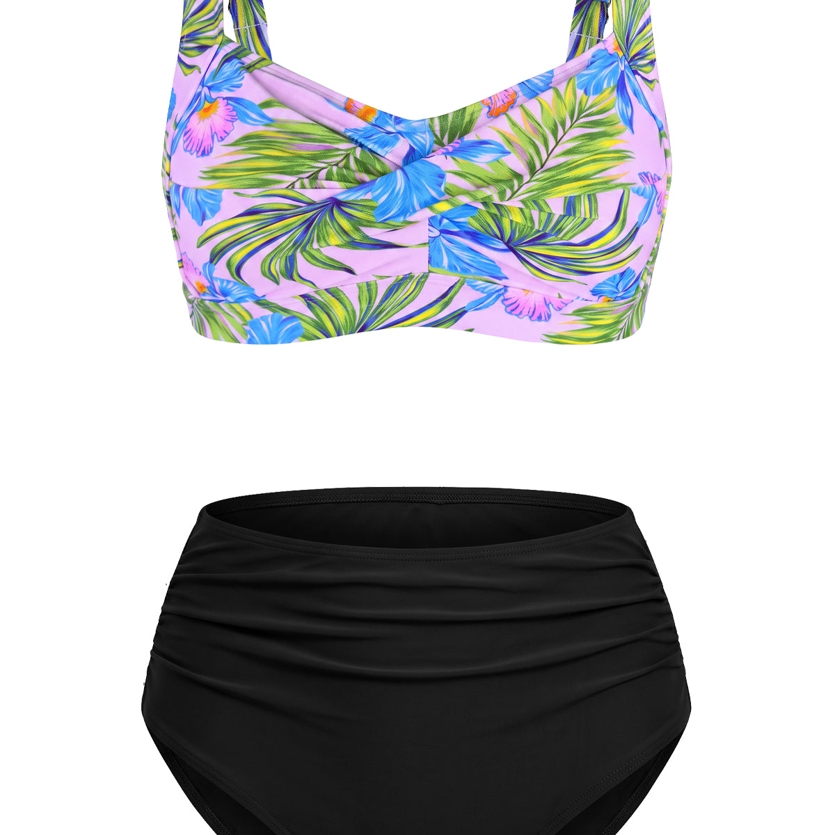 Twist-Front Convertible High-Waisted Ruched Bikini Set