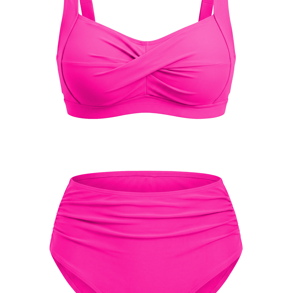 Twist-Front Convertible High-Waisted Ruched Bikini Set