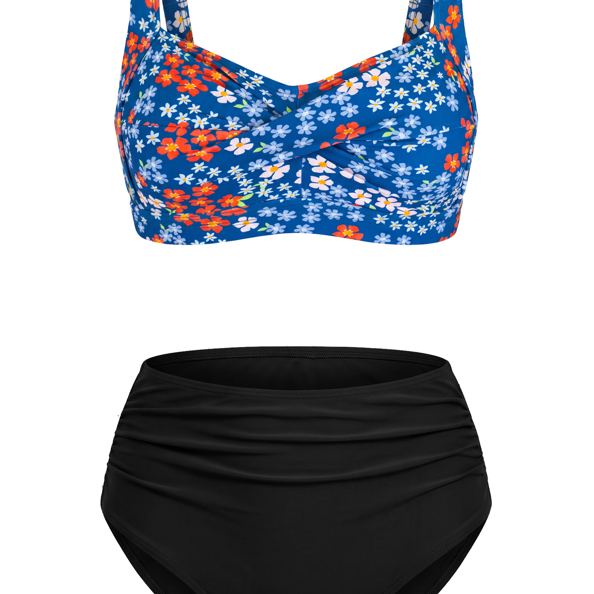 Twist-Front Convertible High-Waisted Ruched Bikini Set