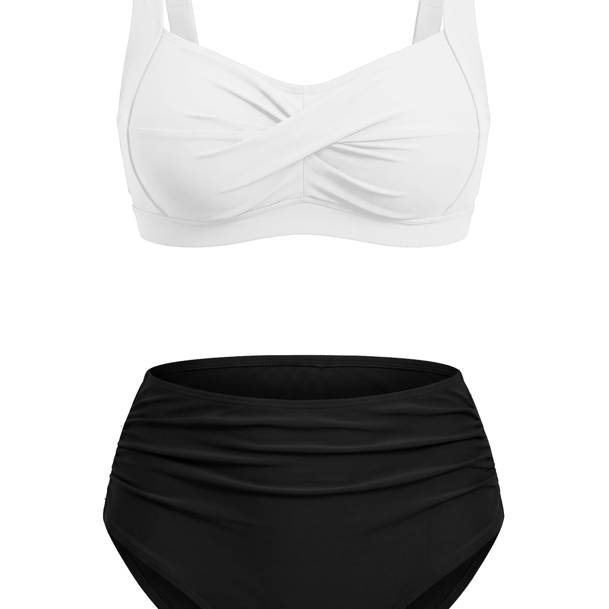 Twist-Front Convertible High-Waisted Ruched Bikini Set