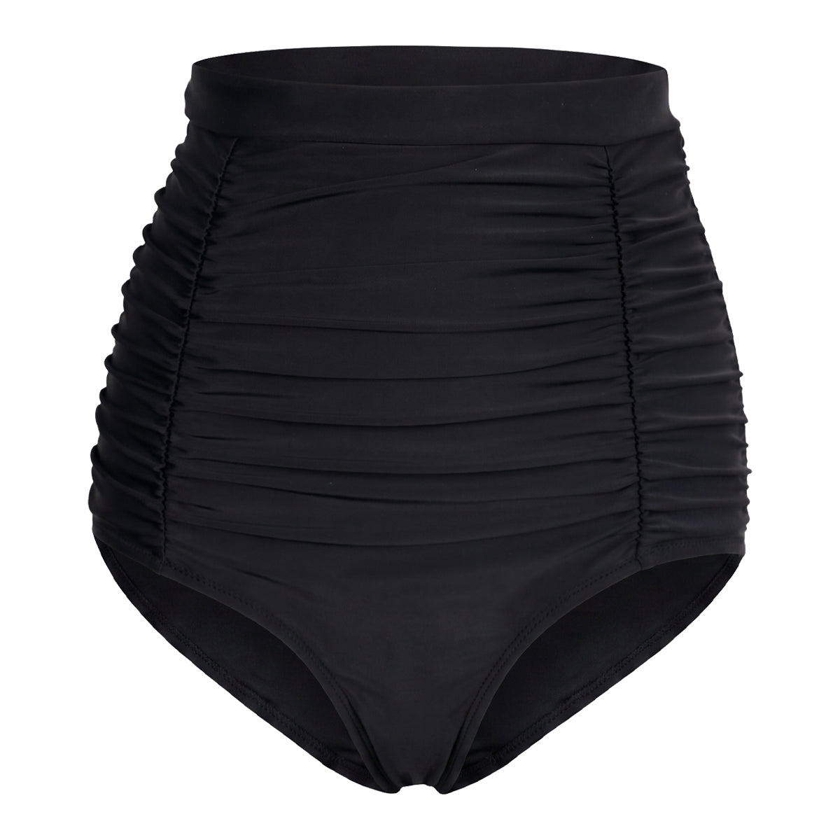 Retro High-Waisted Ruched Tummy Control Swim Bottom
