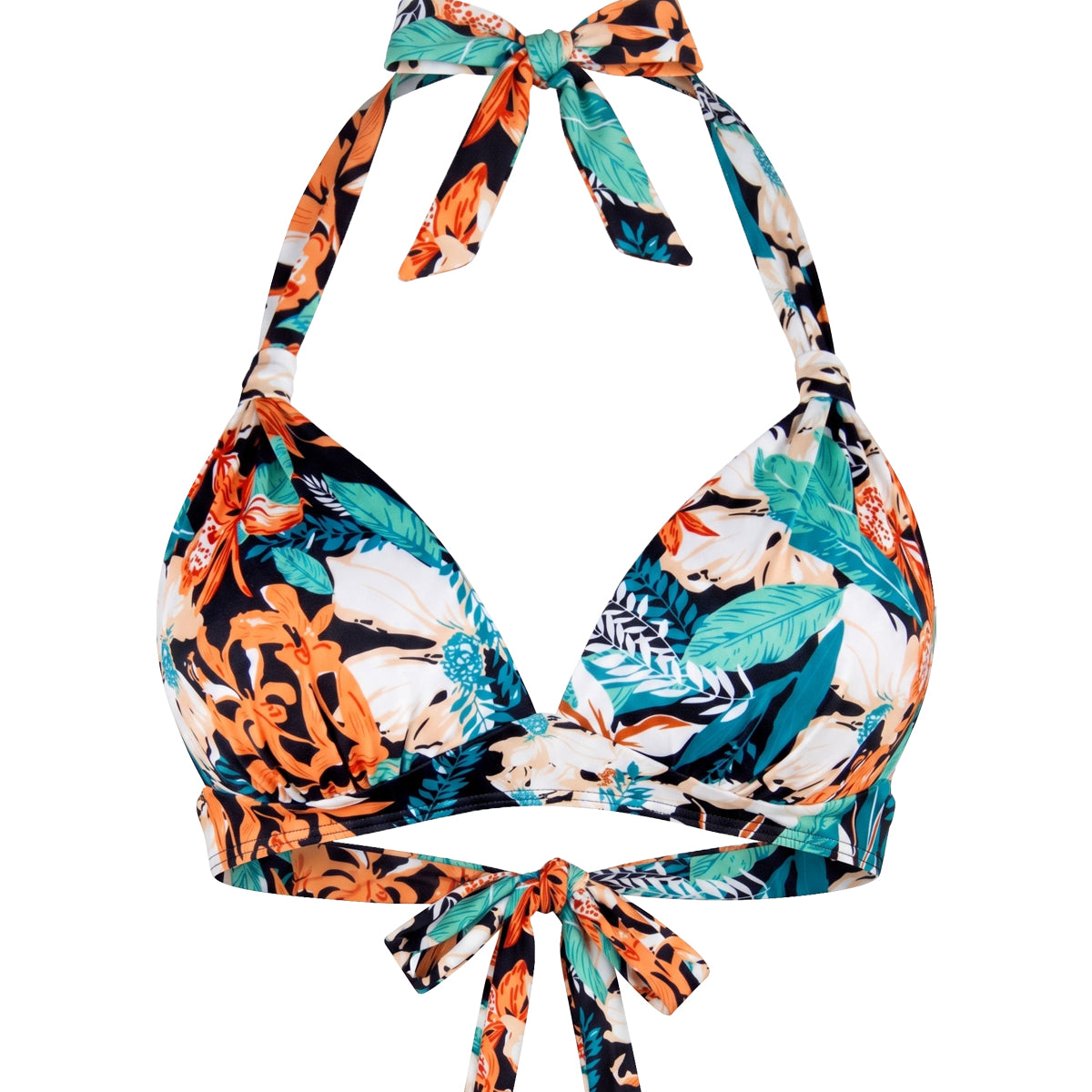 Retro Halter Plunge Self-Tie Triangle Bikini Top