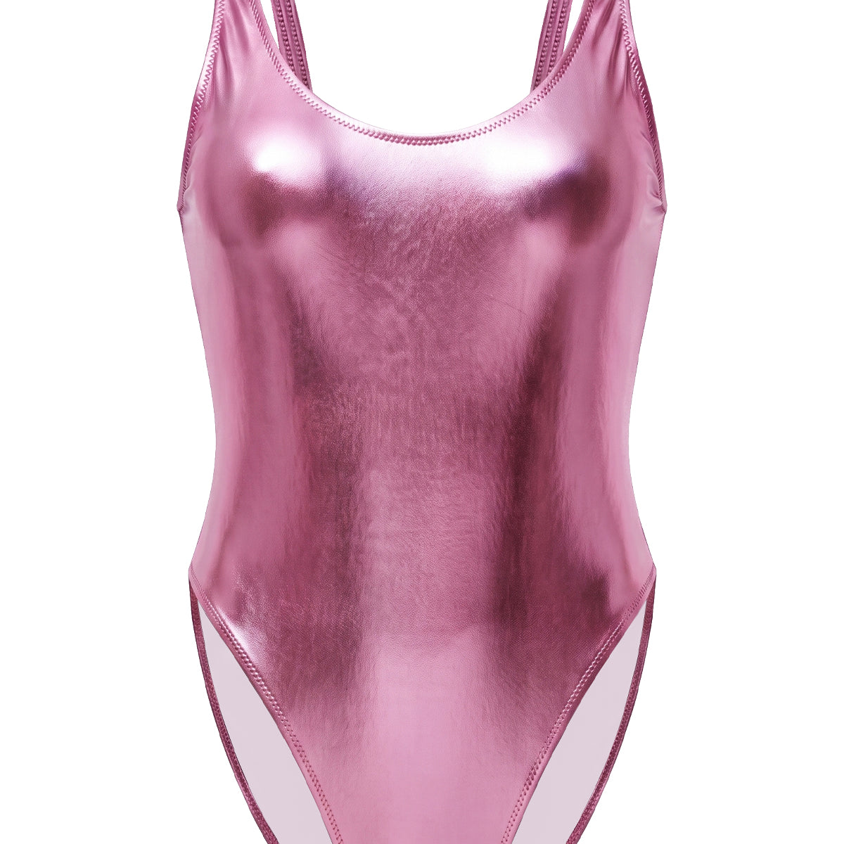 Metallic Holographic High-Cut Scoop Neck One-Piece Swimsuit