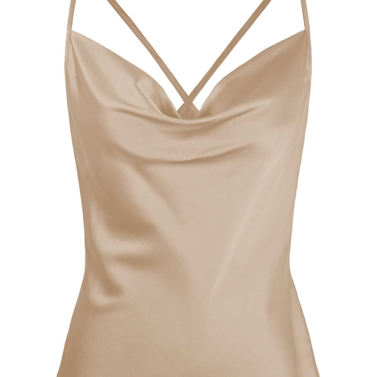 Satin Cowl Neck Cross-Strap Camisole Tank Top