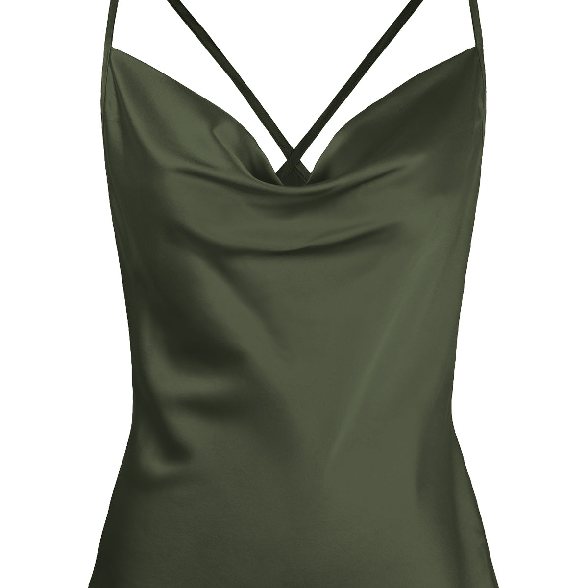 Satin Cowl Neck Cross-Strap Camisole Tank Top