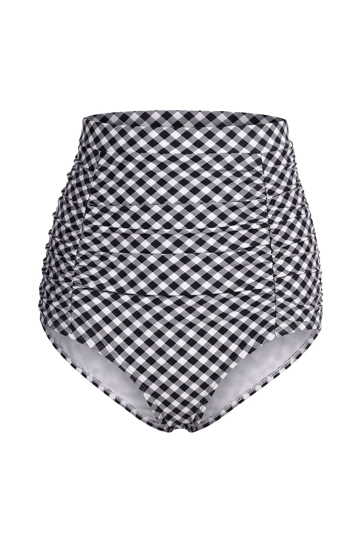 Retro High-Waisted Ruched Tummy Control Swim Bottom