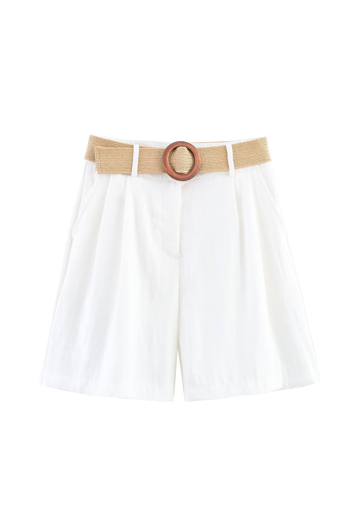 High Waist Belted Linen Shorts