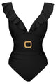 Ruffle V-Neck Belted One-Piece Swimsuit