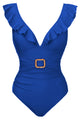 Ruffle V-Neck Belted One-Piece Swimsuit