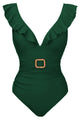 Ruffle V-Neck Belted One-Piece Swimsuit