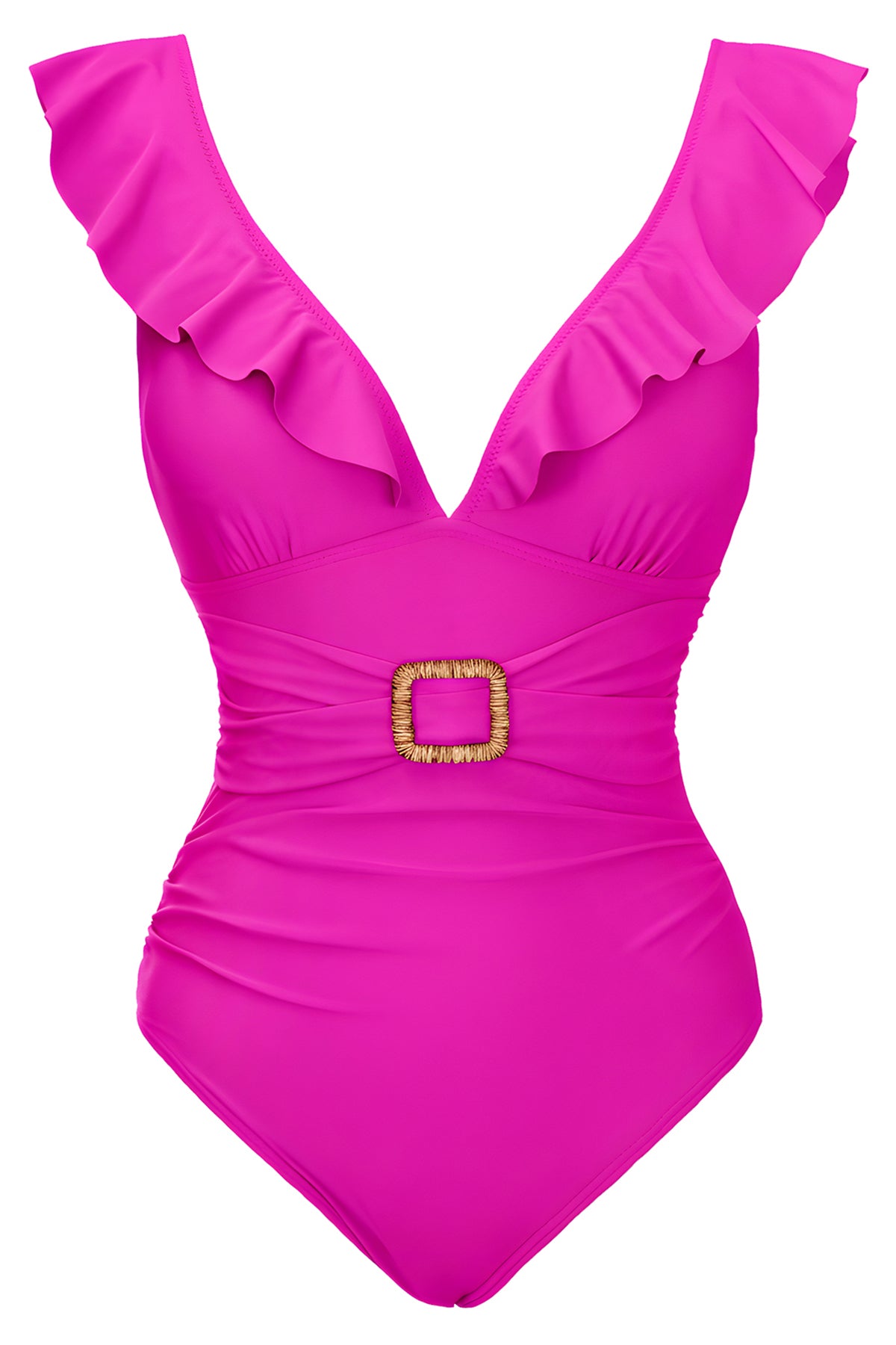 Ruffle V-Neck Belted One-Piece Swimsuit