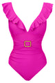 Ruffle V-Neck Belted One-Piece Swimsuit