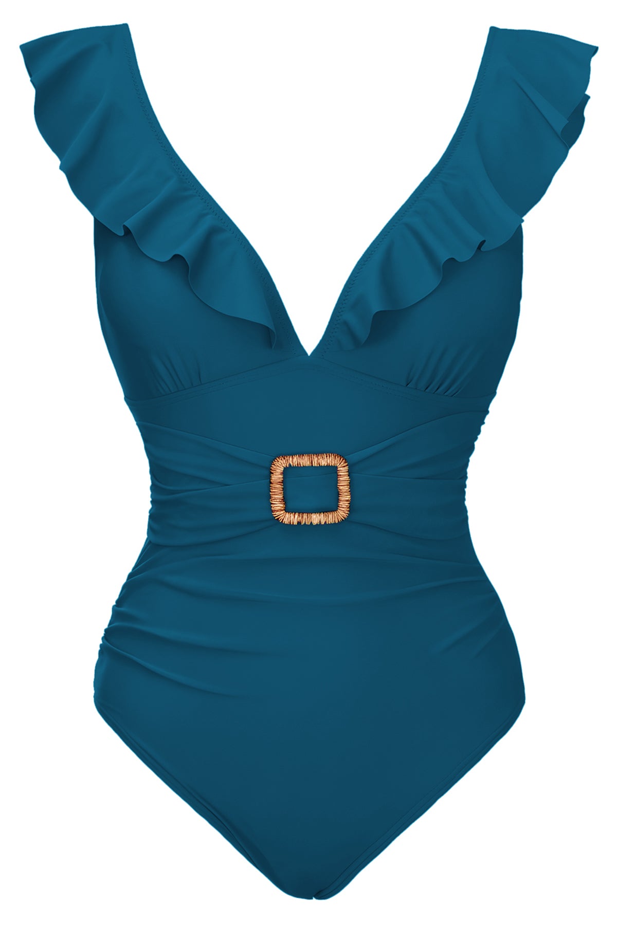 Ruffle V-Neck Belted One-Piece Swimsuit