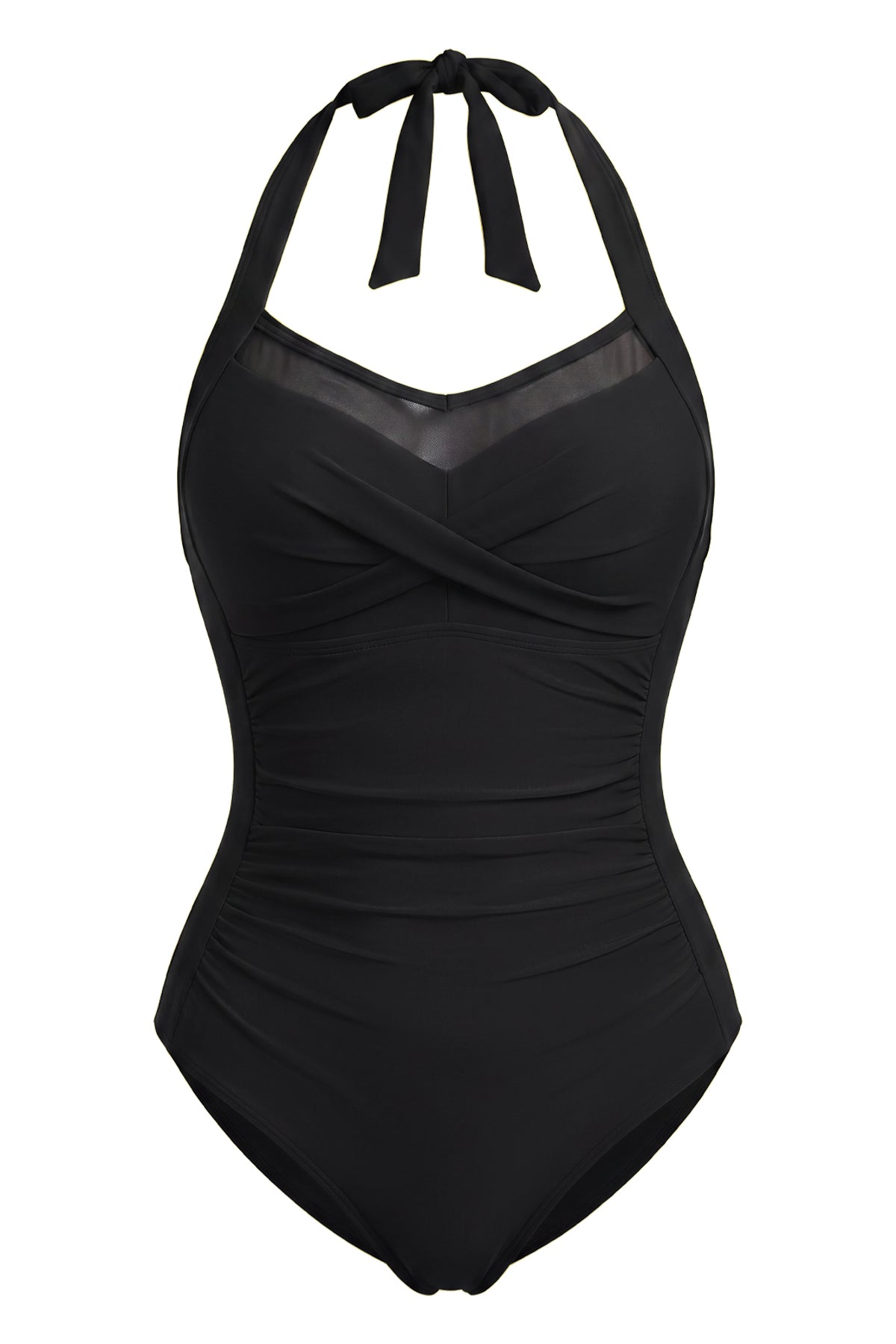 Retro Halter Ruched Tummy Control One-Piece Swimsuit