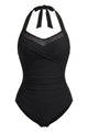 Retro Halter Ruched Tummy Control One-Piece Swimsuit