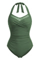 Retro Halter Ruched Tummy Control One-Piece Swimsuit