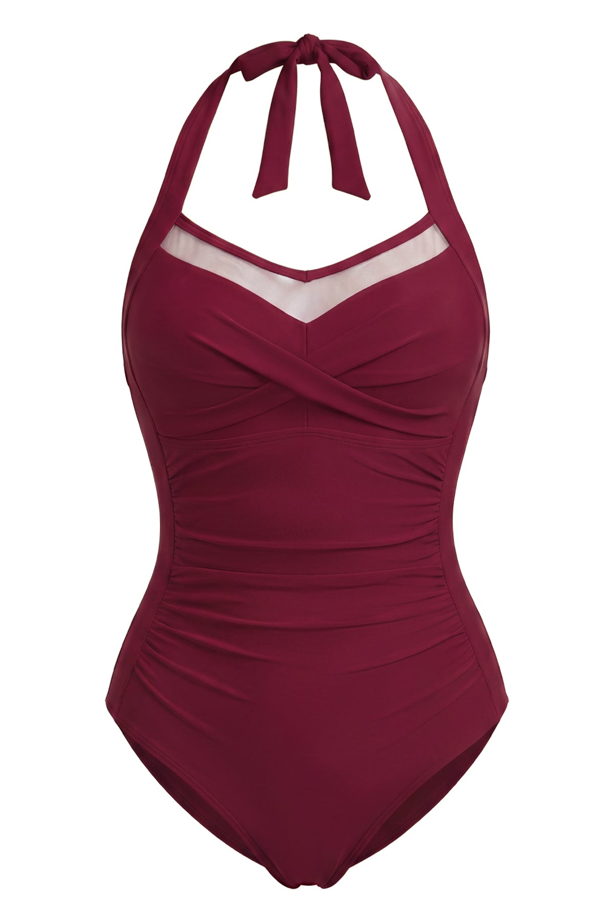 Retro Halter Ruched Tummy Control One-Piece Swimsuit