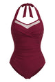 Retro Halter Ruched Tummy Control One-Piece Swimsuit