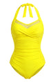 Retro Halter Ruched Tummy Control One-Piece Swimsuit