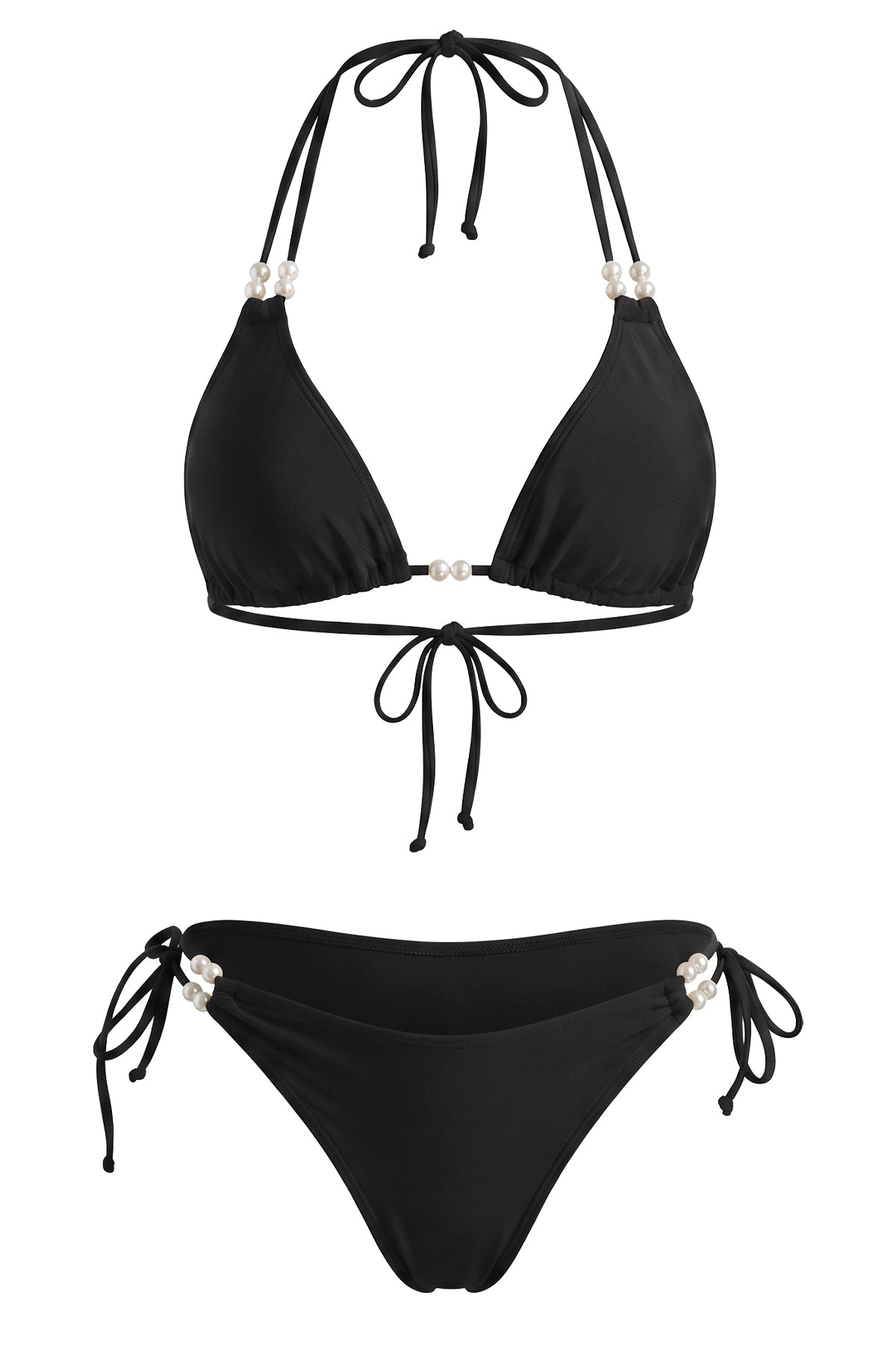 Pearl Embellished Halter String Bikini Set