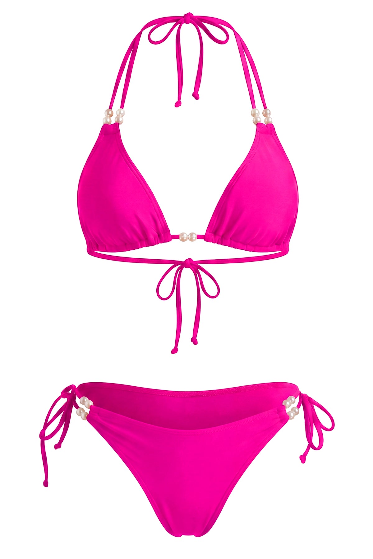 Pearl Embellished Halter String Bikini Set