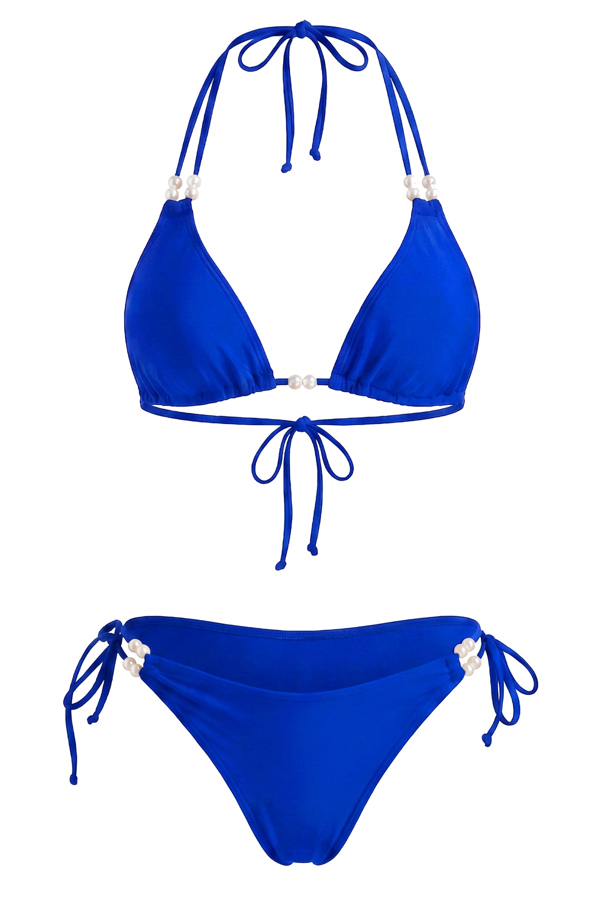Pearl Embellished Halter String Bikini Set