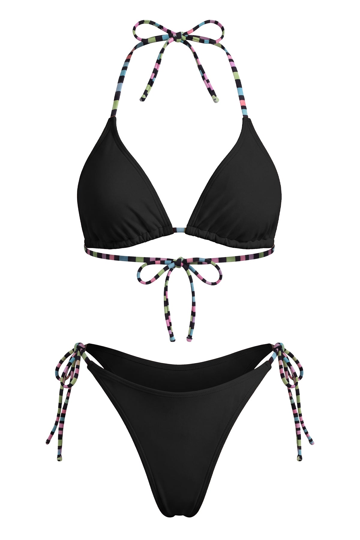 Contrast-Tie Triangle Bikini Set