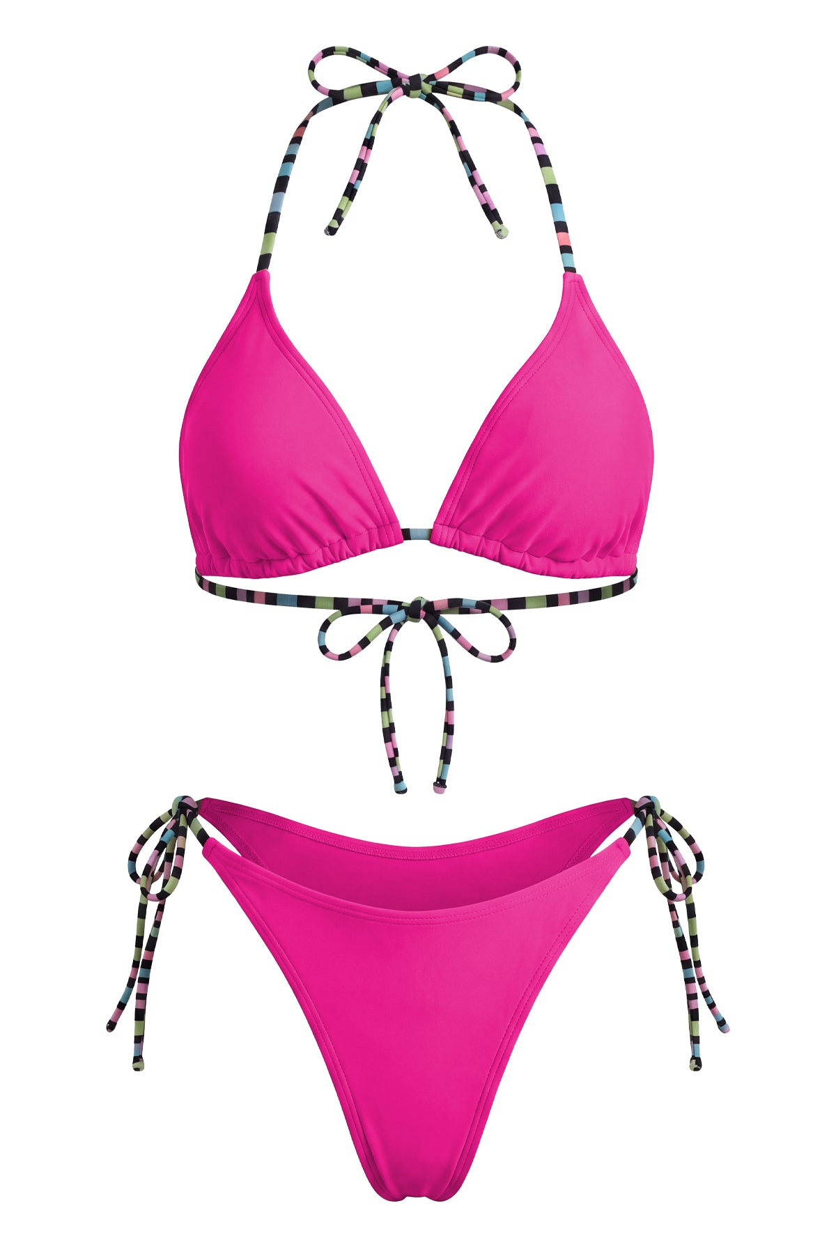 Contrast-Tie Triangle Bikini Set