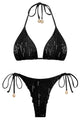 Sparkling Sequin Halter Triangle Bikini Set with Metallic Charms