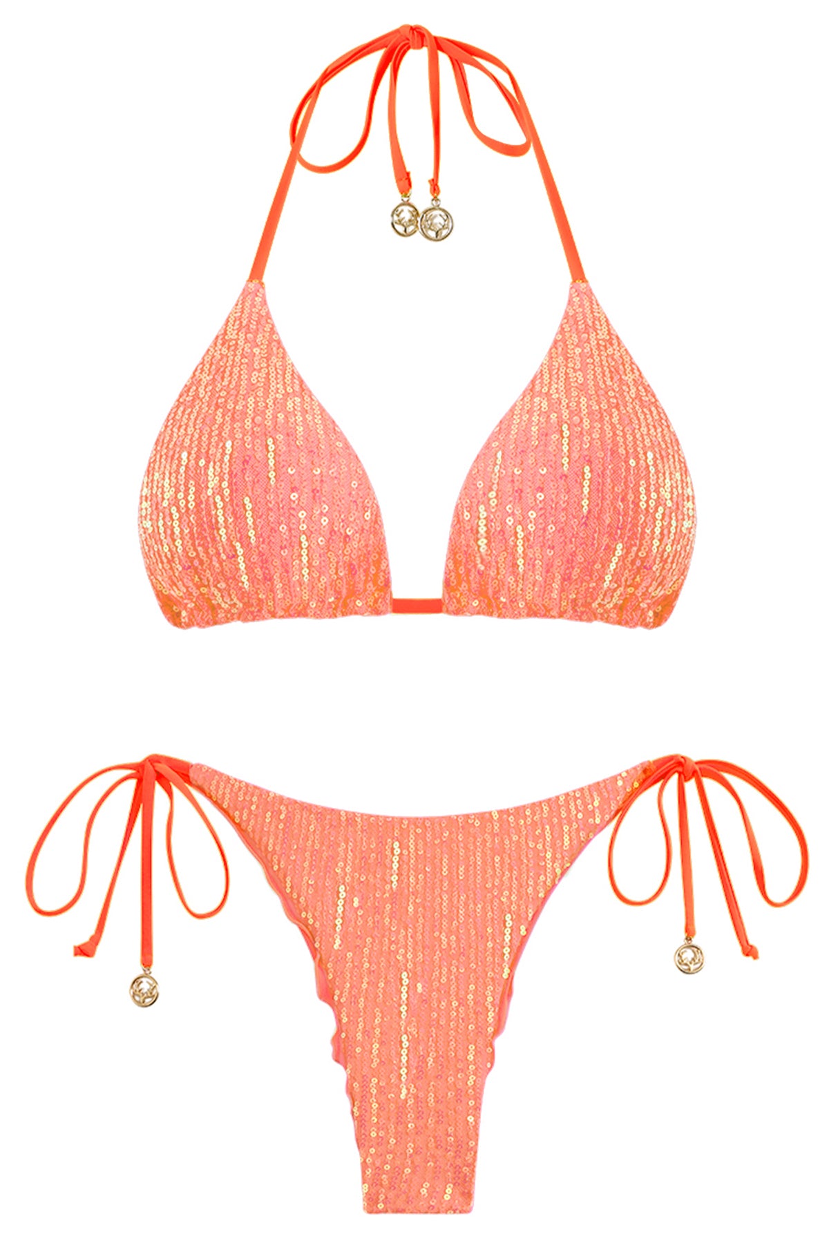 Sparkling Sequin Halter Triangle Bikini Set with Metallic Charms