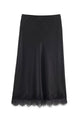Lace Trim Satin Midi Skirt