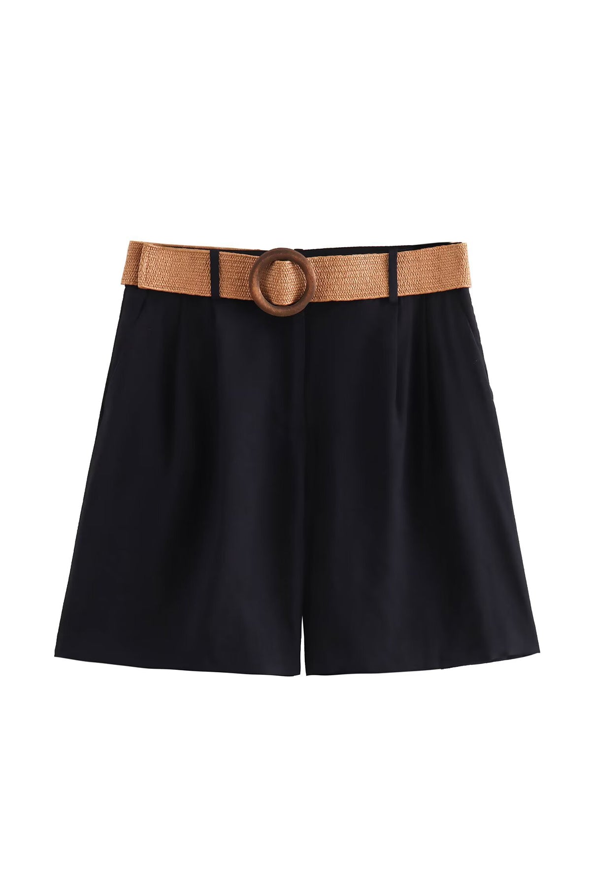 High Waist Belted Linen Shorts