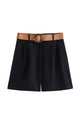 High Waist Belted Linen Shorts