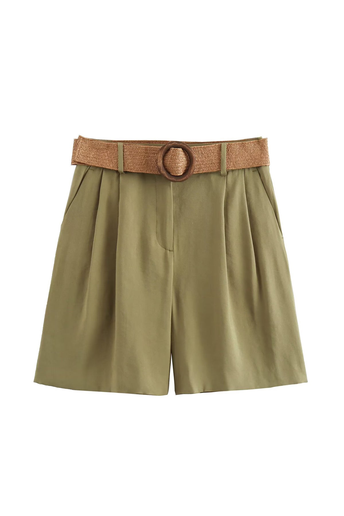 High Waist Belted Linen Shorts