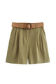 High Waist Belted Linen Shorts
